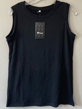 FICERD Women’s Black Sleeveless Crew neck Tank Top Athletic Wear SZ S